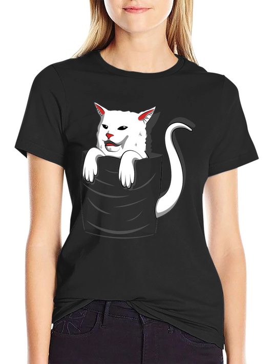 Cat Pocket T-Shirt - Funny White Cat Design