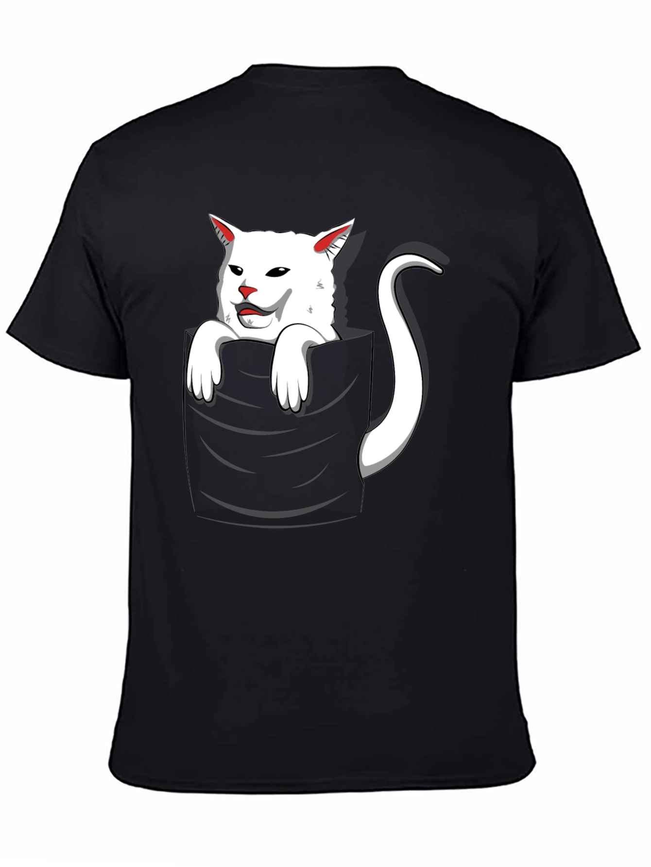 Cat Pocket T-Shirt - Funny White Cat Design