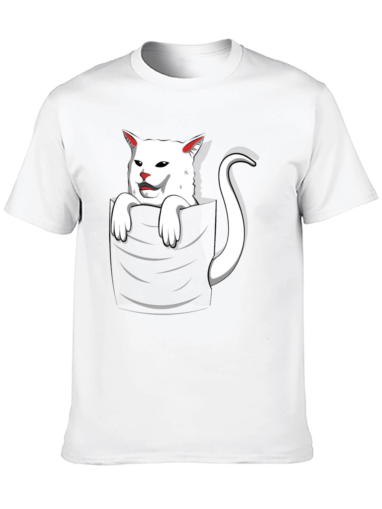 Cat Pocket T-Shirt - Funny White Cat Design
