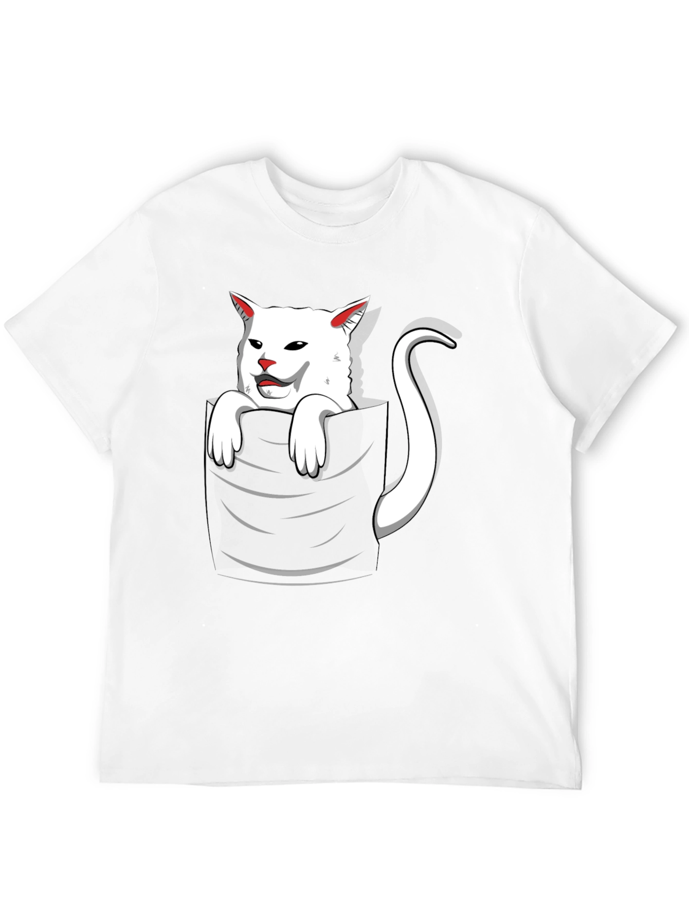 Cat Pocket T-Shirt - Funny White Cat Design