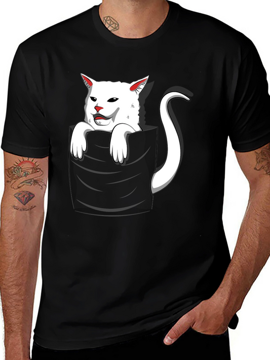 Cat Pocket T-Shirt - Funny White Cat Design