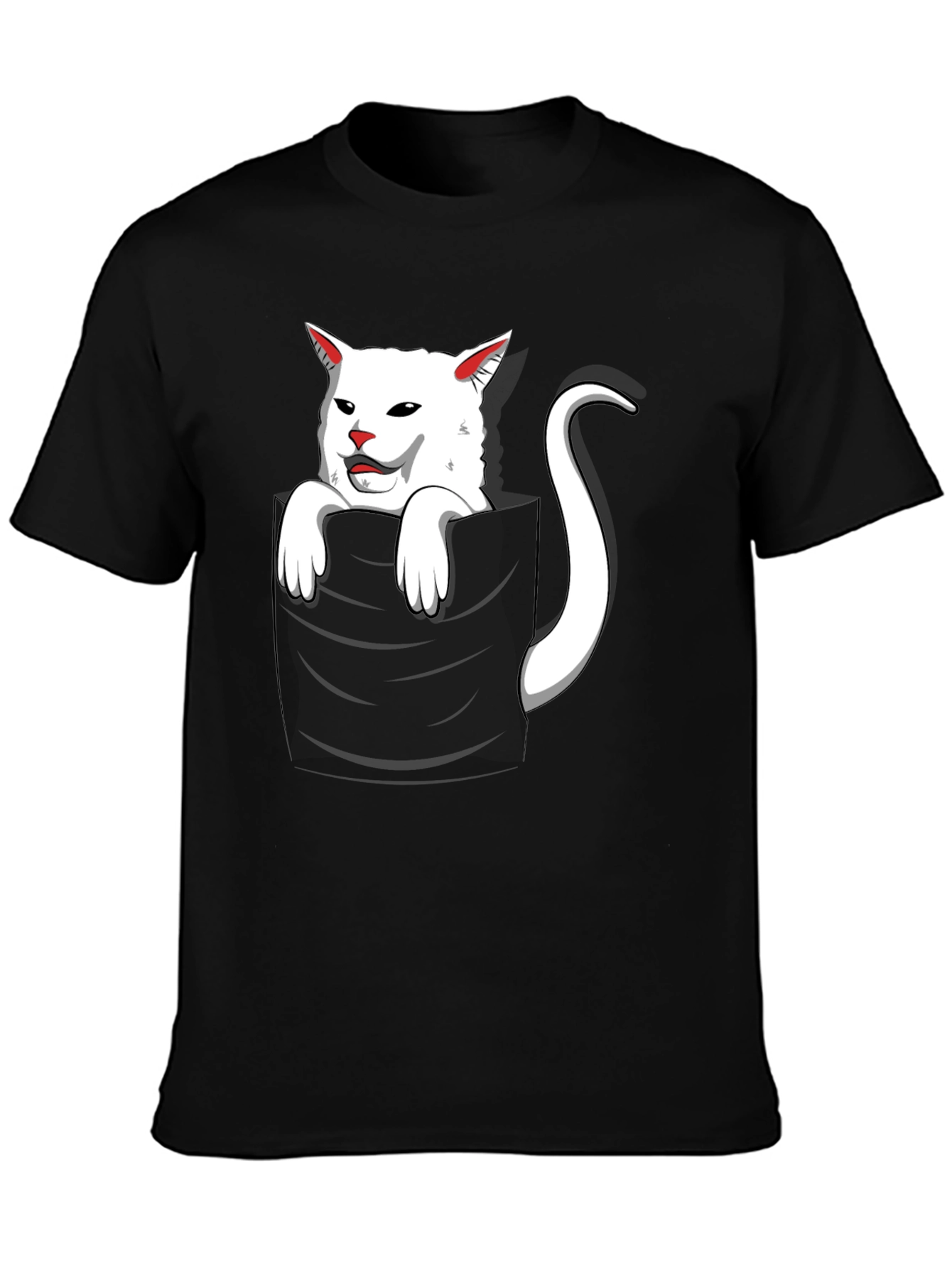 Cat Pocket T-Shirt - Funny White Cat Design