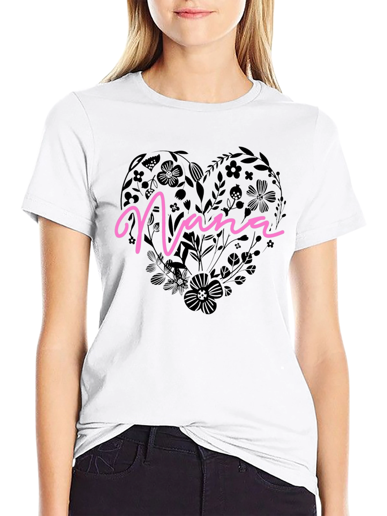 Nana Floral Heart Graphic T-Shirt