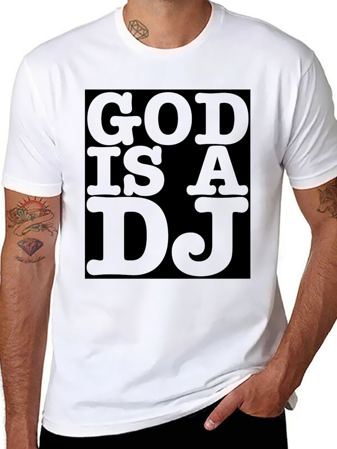 God is a DJ Graphic Print Black T-Shirt