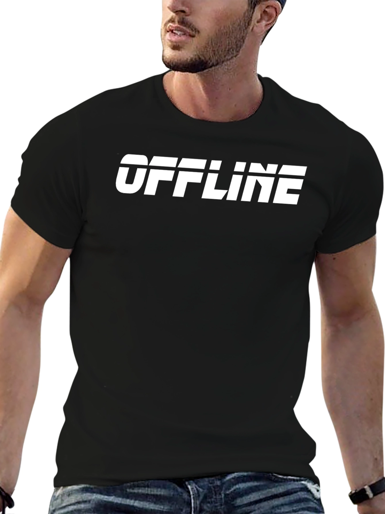 Offline Graphic Tee - Black Cotton T-Shirt