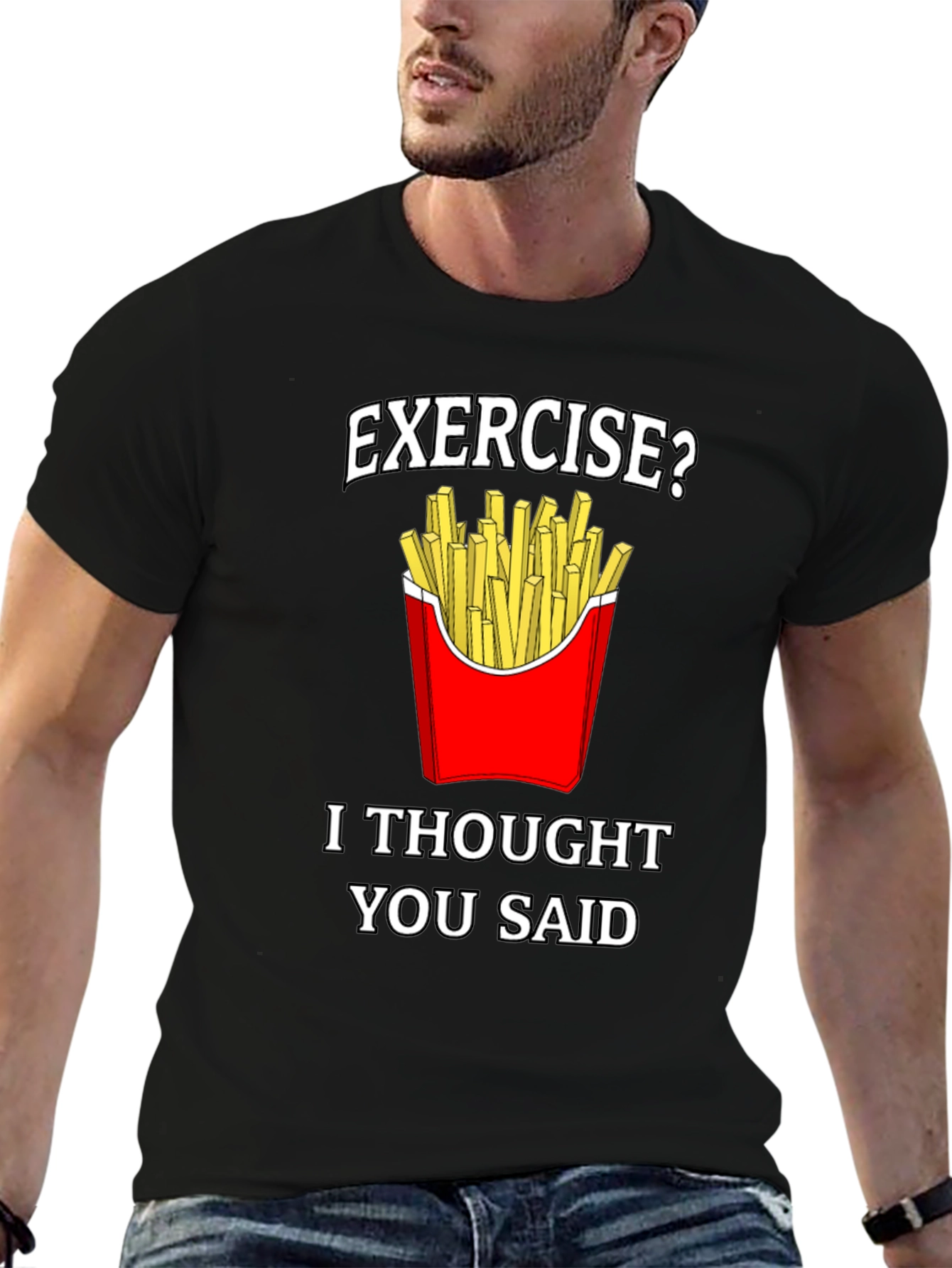 Funny Exercise Fries Graphic T-Shirt