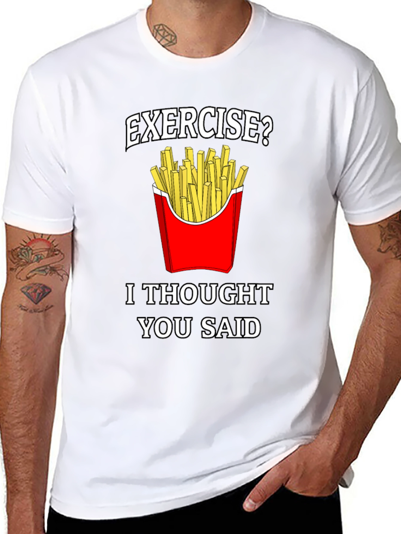 Funny Exercise Fries Graphic T-Shirt