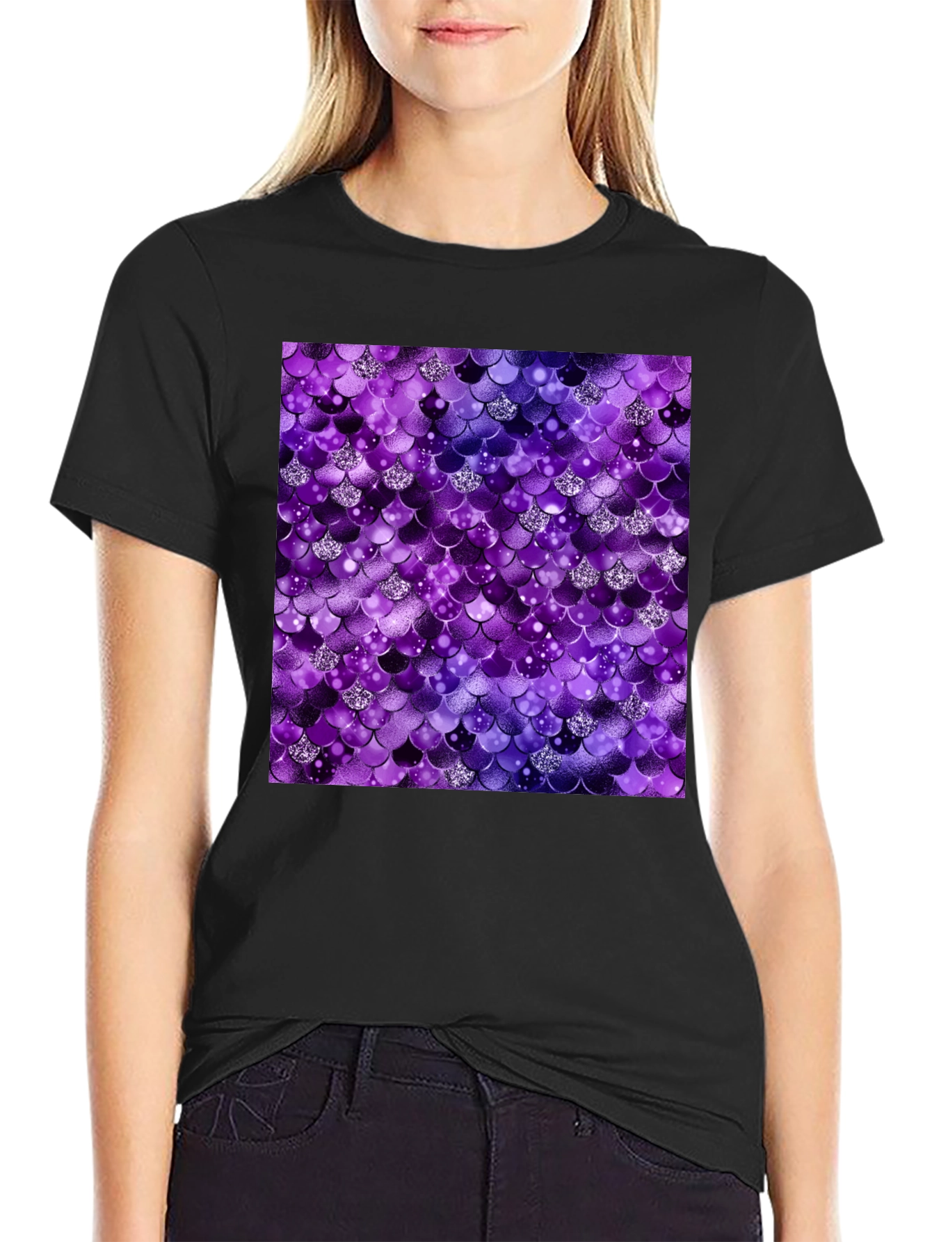 Sparkle Mermaid Scale Black T-Shirt