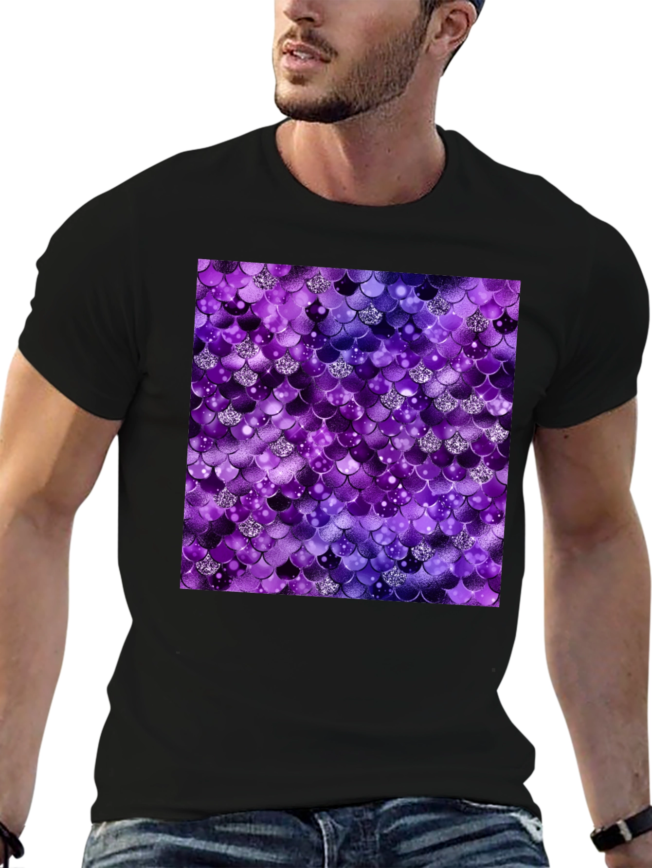 Sparkle Mermaid Scale Black T-Shirt