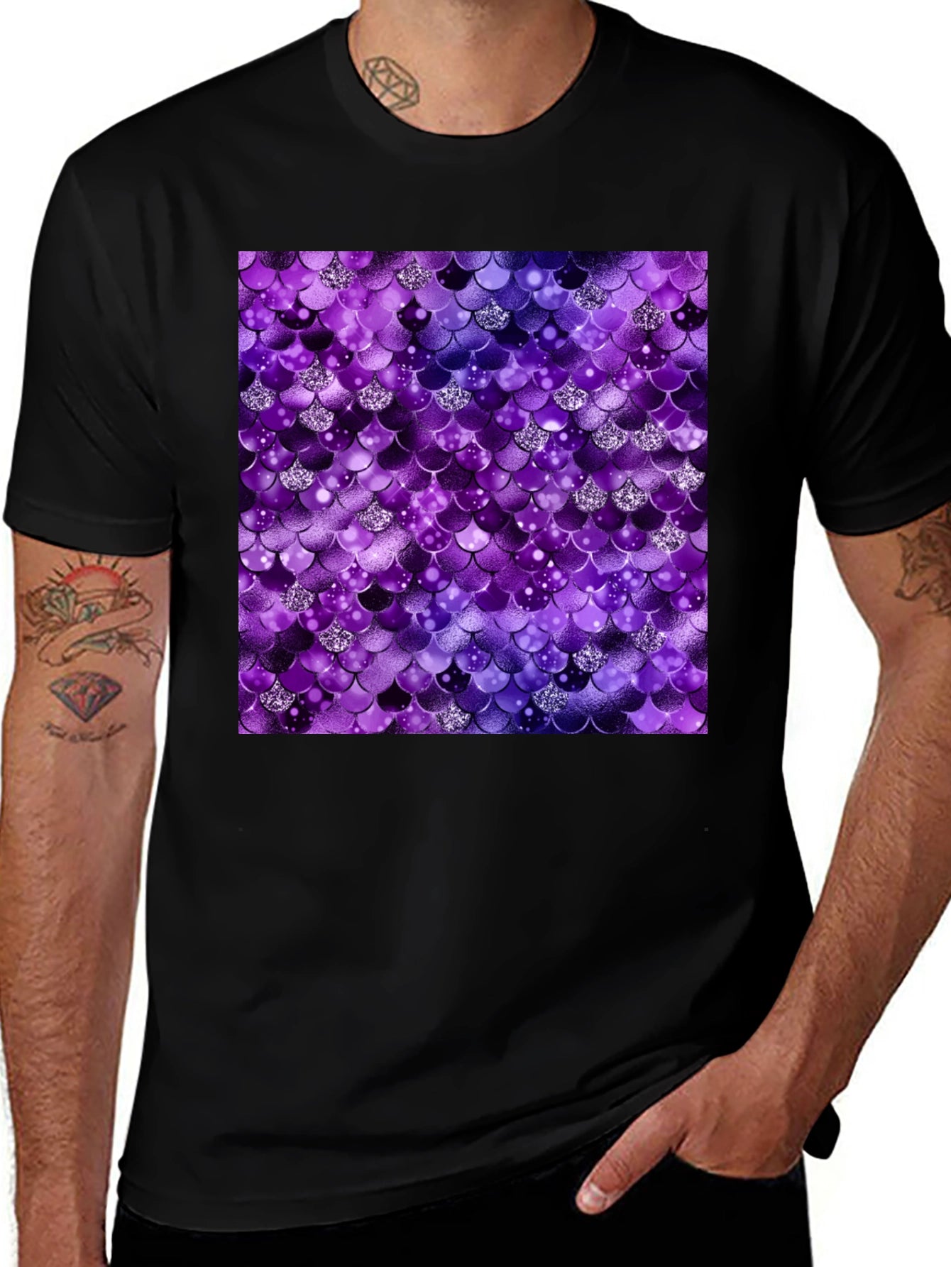 Sparkle Mermaid Scale Black T-Shirt