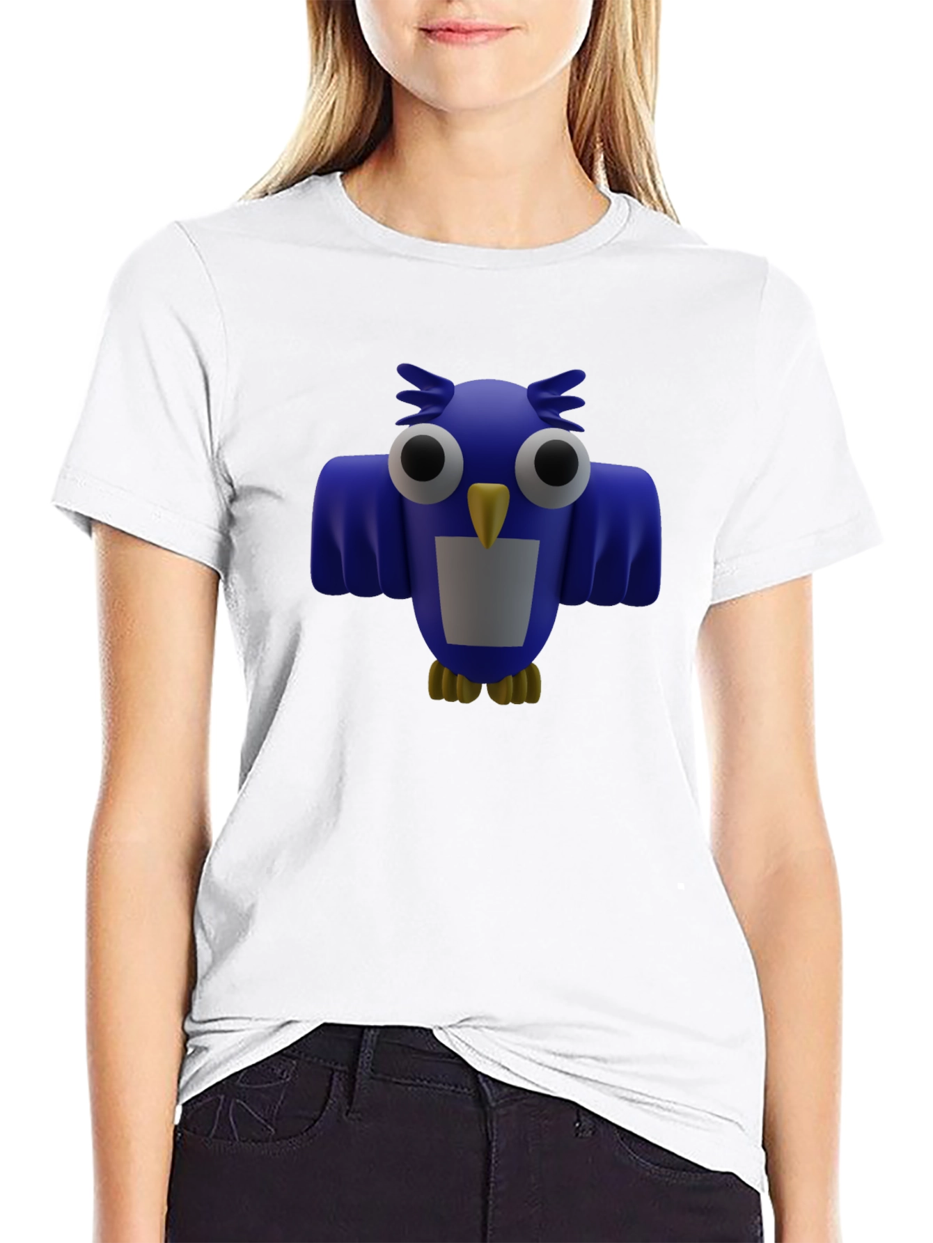 Blue Cartoon Owl Graphic Print Mens Black T-Shirt