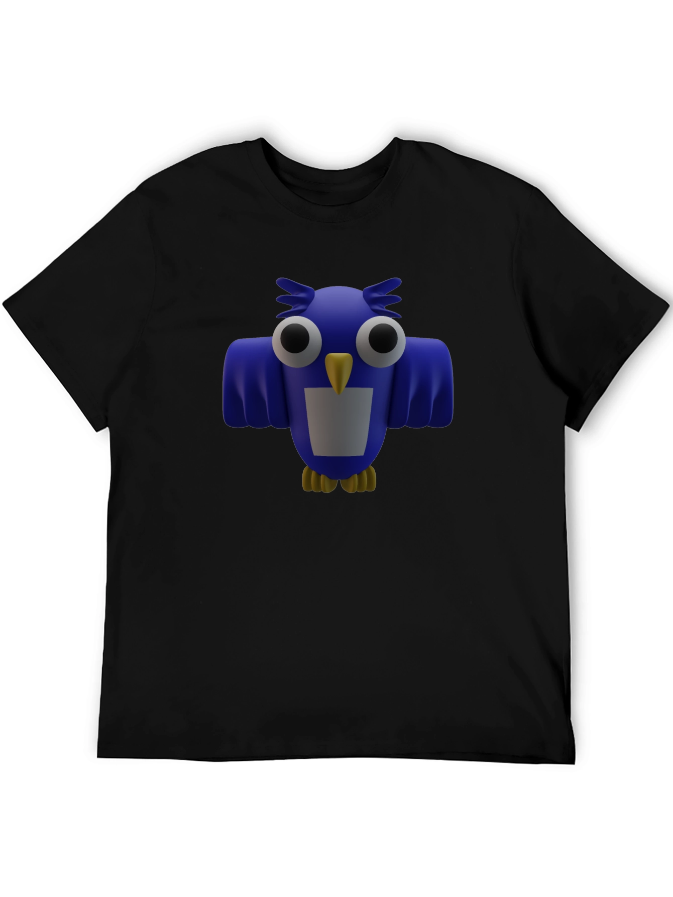 Blue Cartoon Owl Graphic Print Mens Black T-Shirt