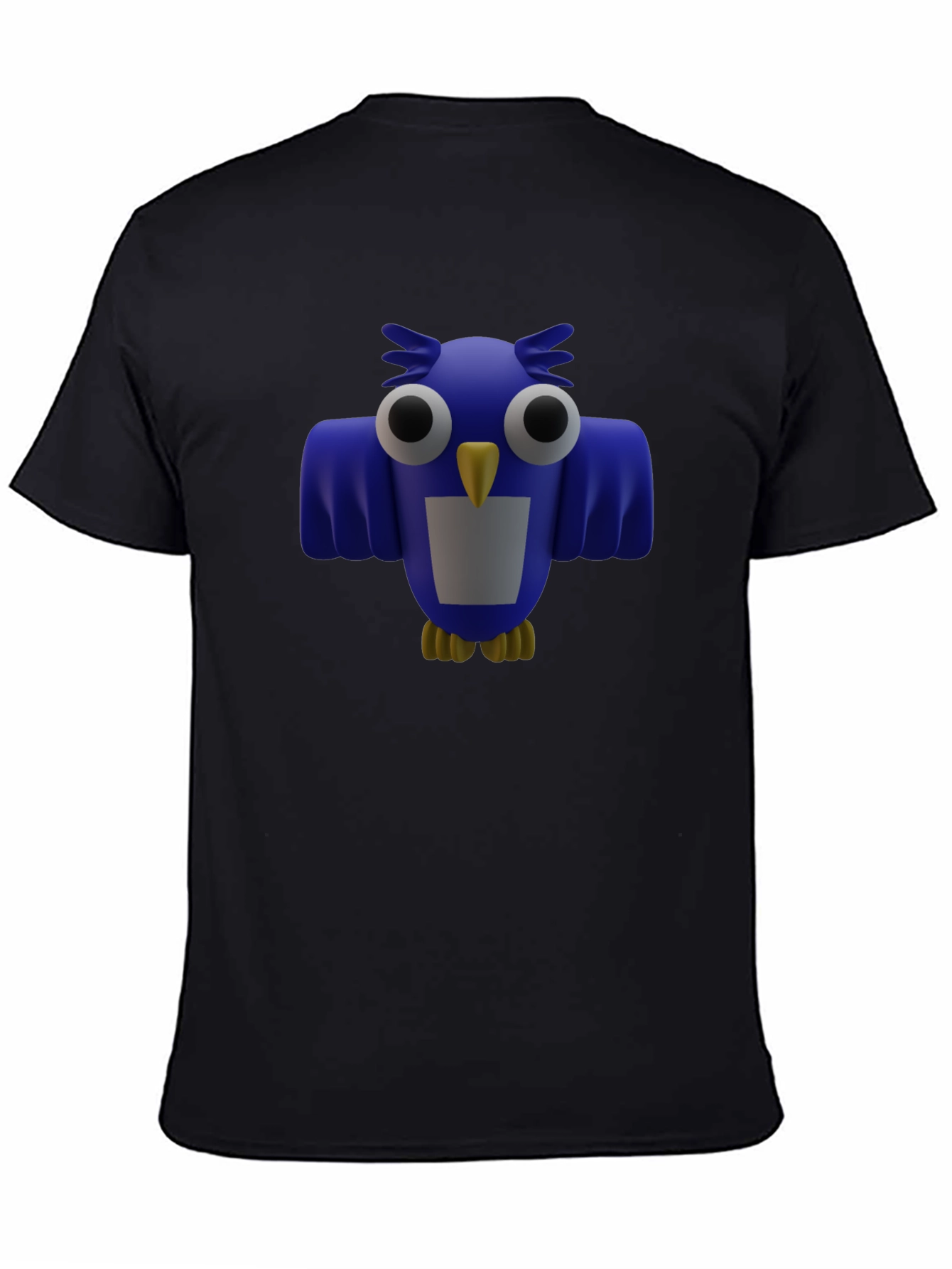 Blue Cartoon Owl Graphic Print Mens Black T-Shirt