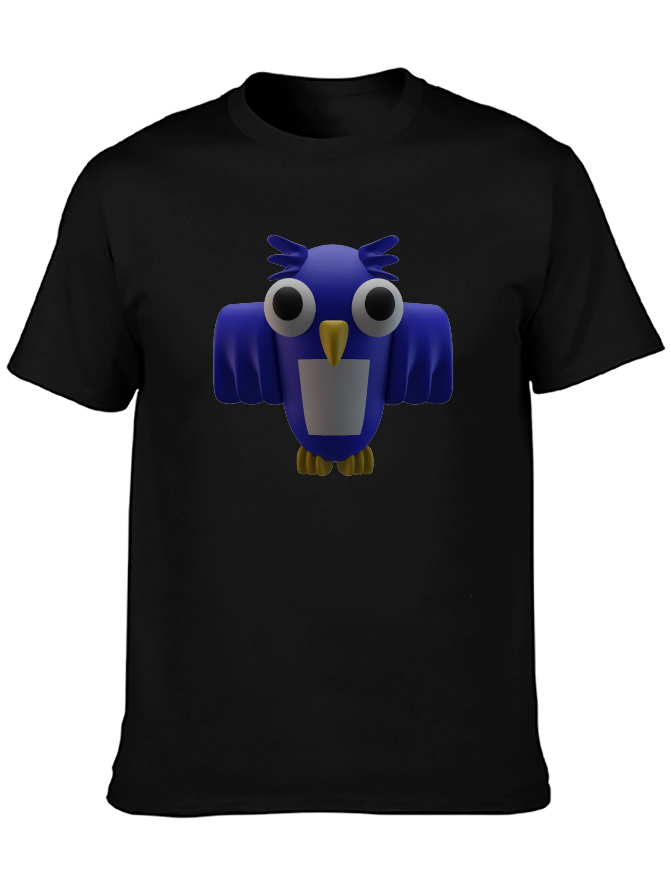 Blue Cartoon Owl Graphic Print Mens Black T-Shirt