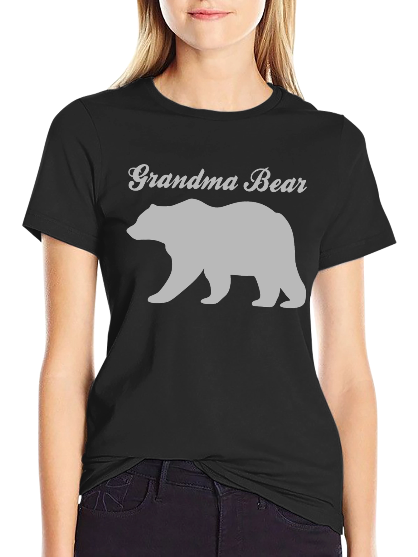 Grandma Bear Graphic T-Shirt - Black Casual Tee