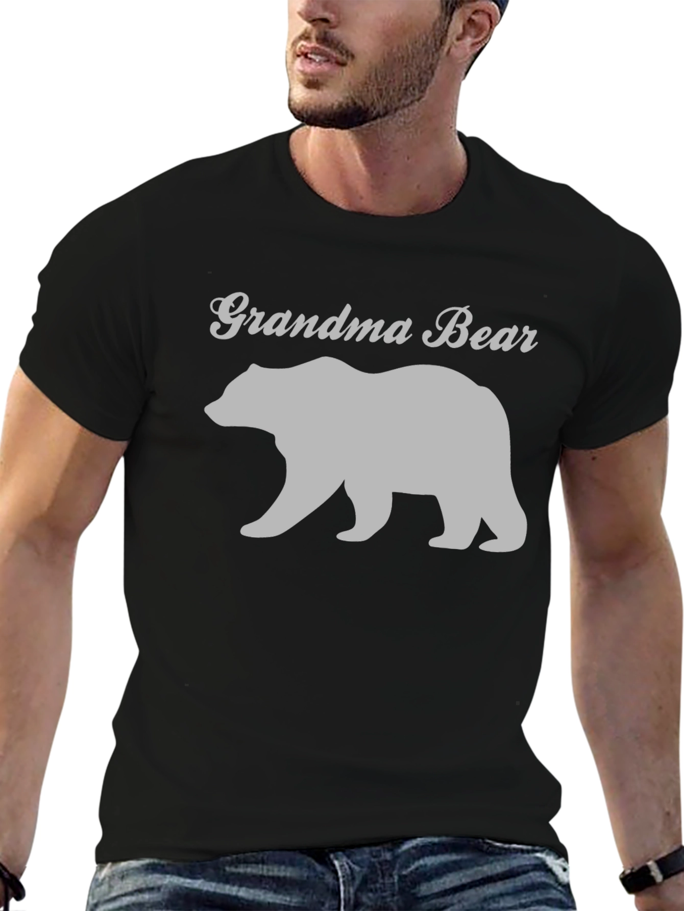 Grandma Bear Graphic T-Shirt - Black Casual Tee