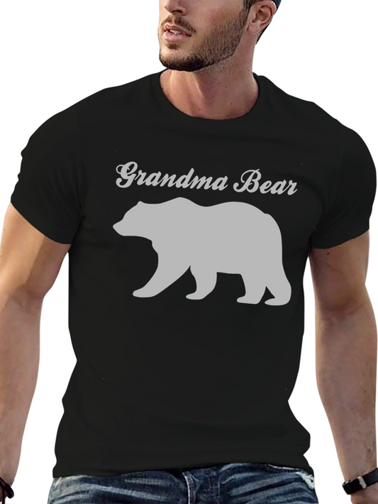 Grandma Bear Graphic T-Shirt - Black Casual Tee