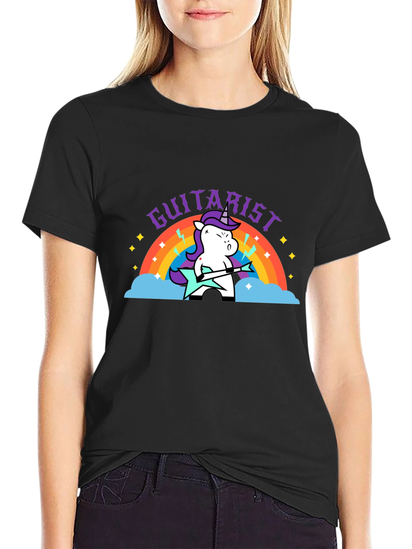 Unicorn Guitarist Graphic Black Tee