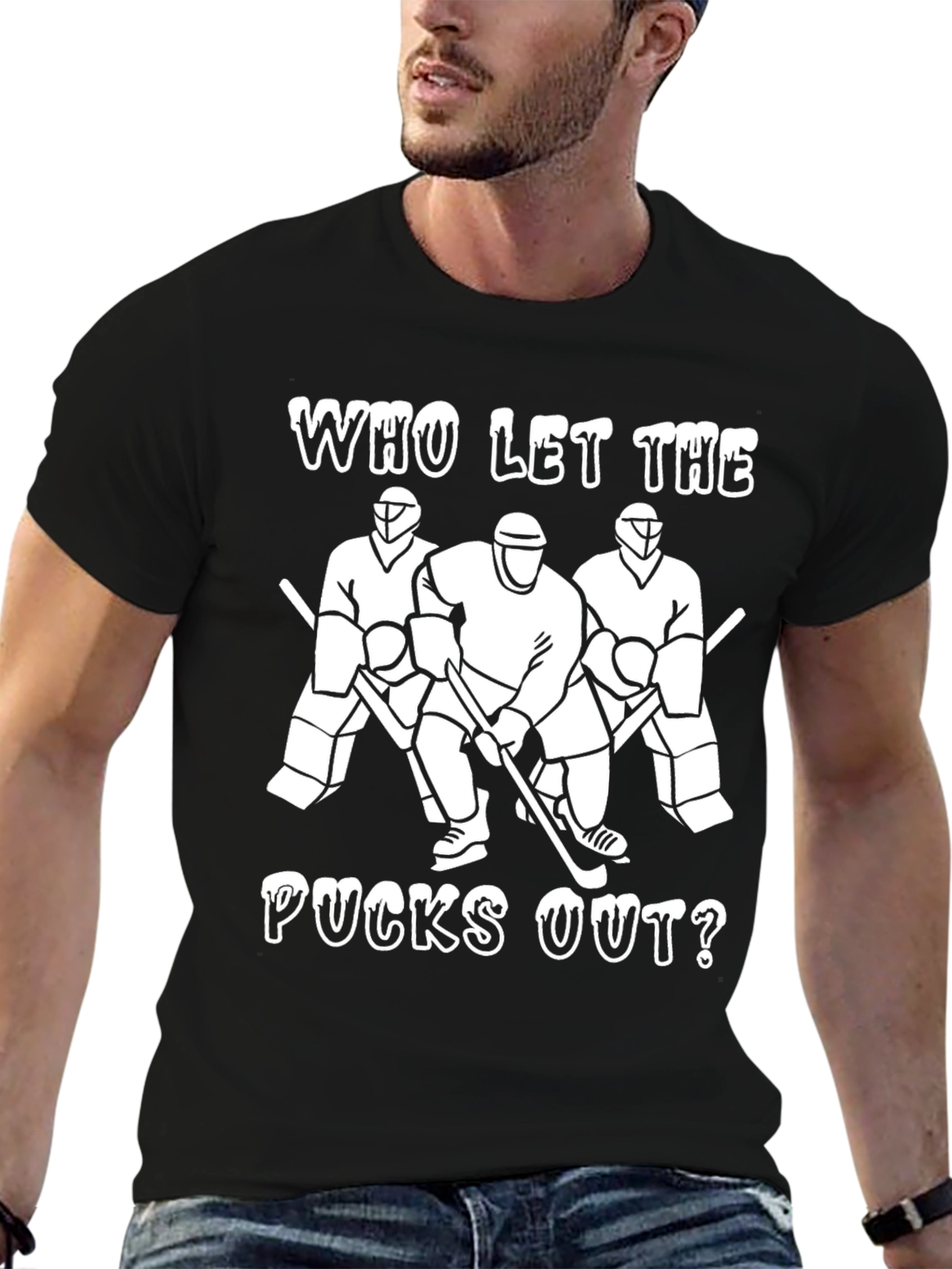Hockey Pucks Out Mens Black T-Shirt