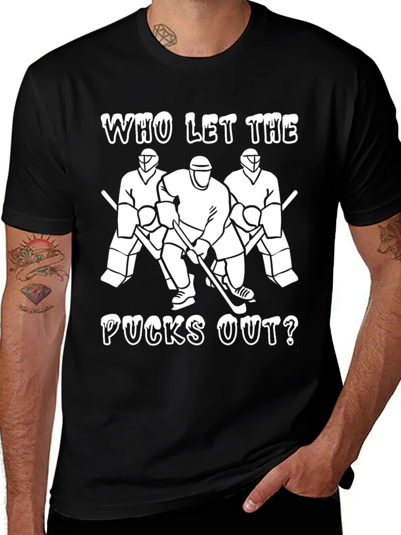 Hockey Pucks Out Mens Black T-Shirt