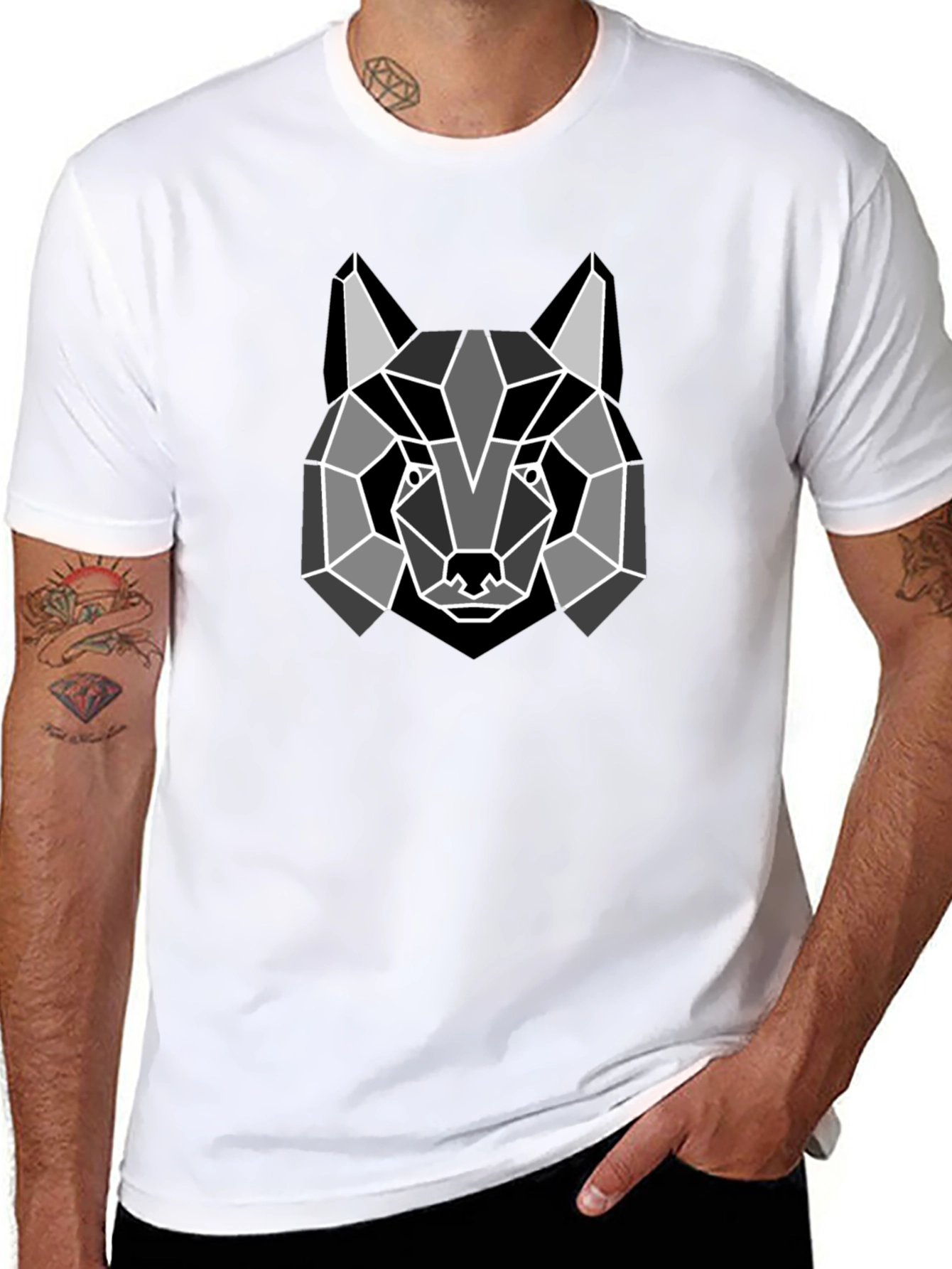 Geometric Wolf Graphic Tee - Stylish Black T-Shirt