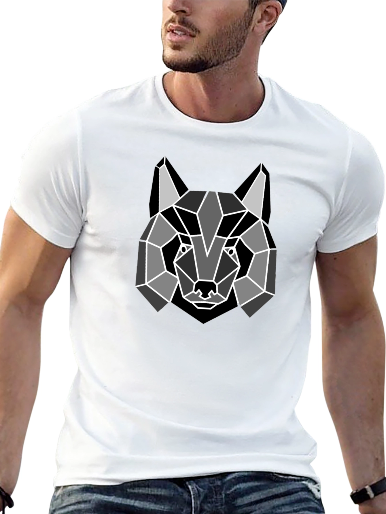 Geometric Wolf Graphic Tee - Stylish Black T-Shirt