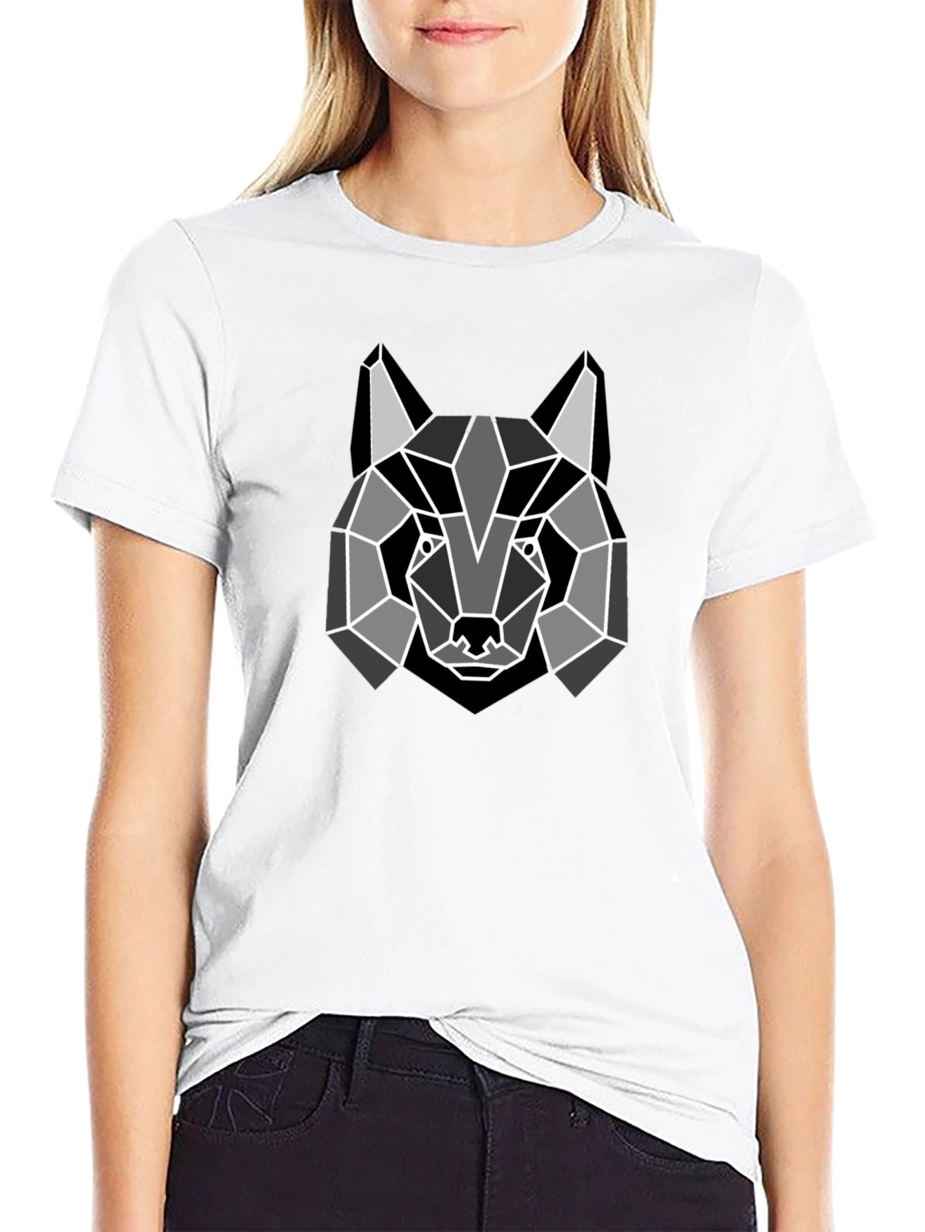 Geometric Wolf Graphic Tee - Stylish Black T-Shirt