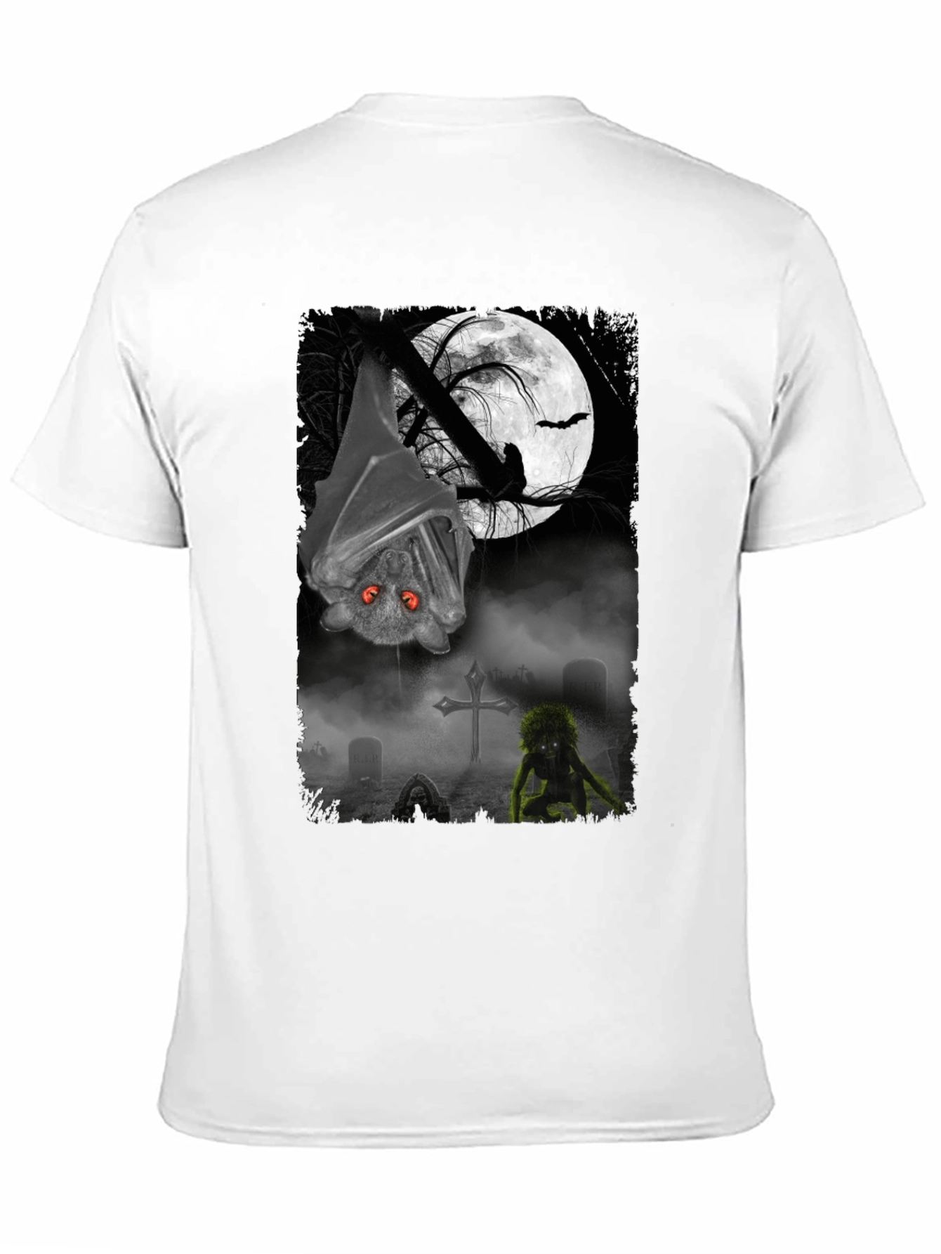 Halloween Bat & Graveyard Graphic T-Shirt