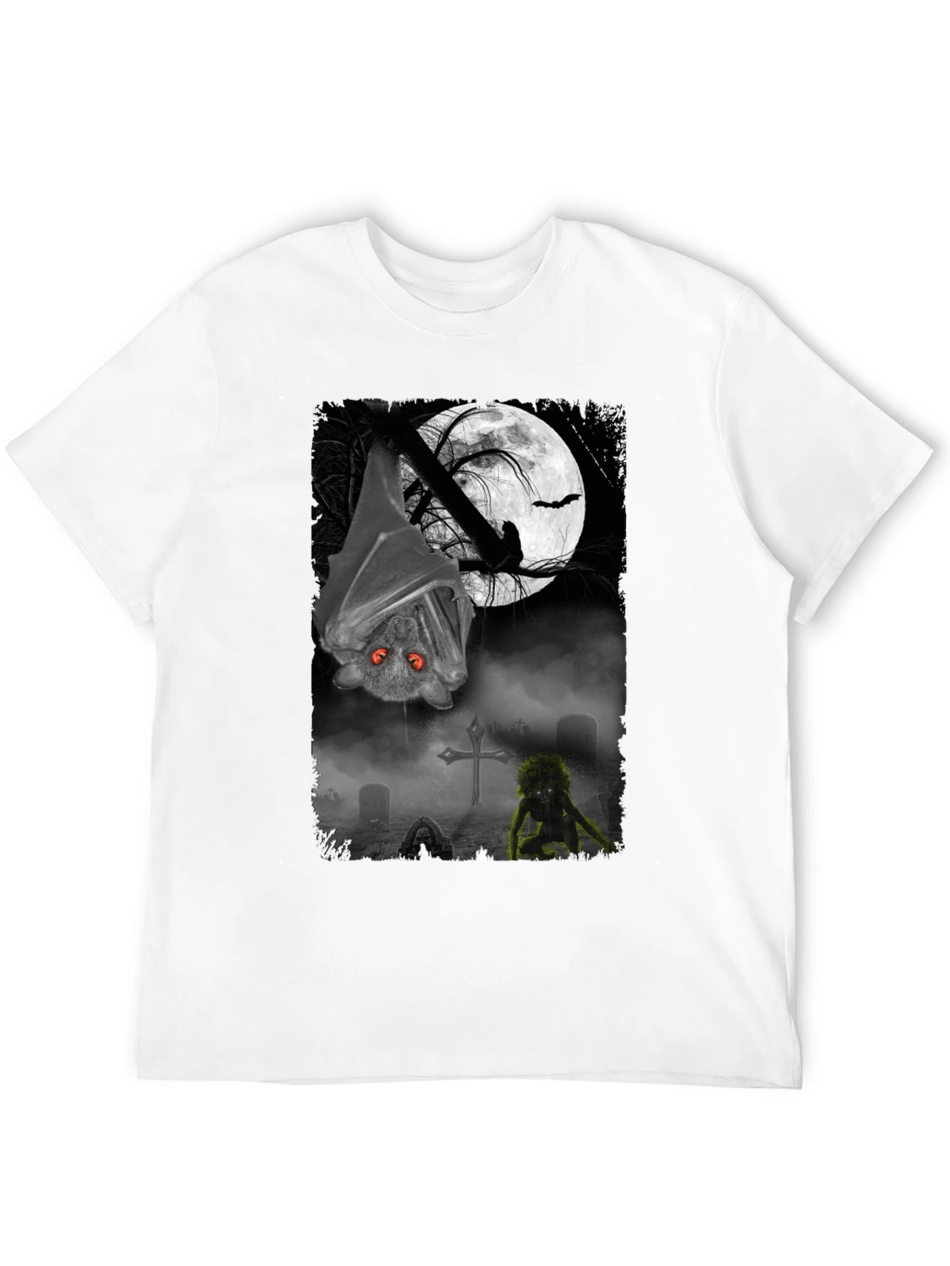 Halloween Bat & Graveyard Graphic T-Shirt
