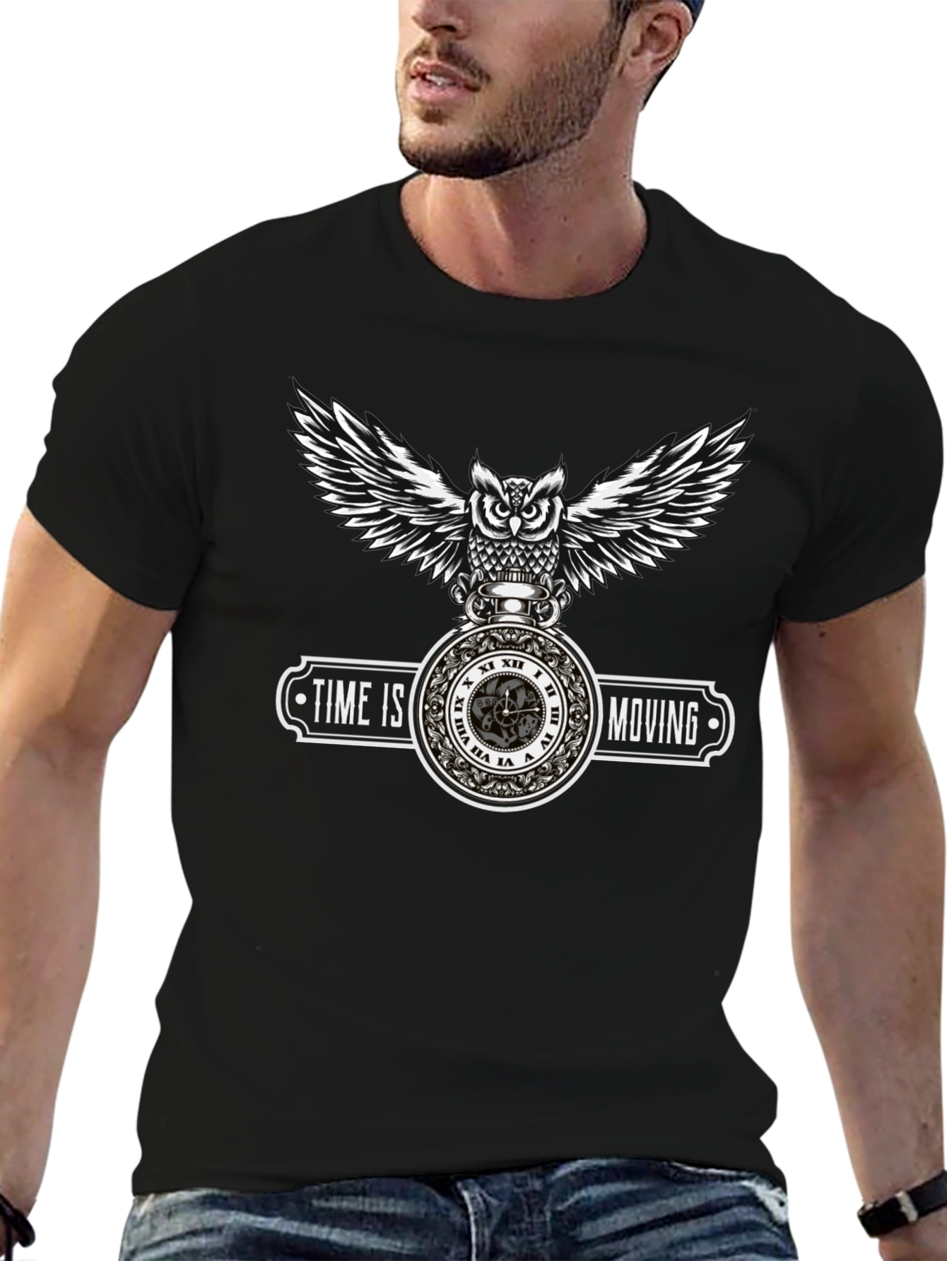 Time Is Moving Owl Graphic T-Shirt