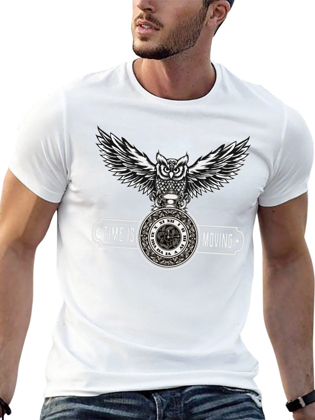 Time Is Moving Owl Graphic T-Shirt