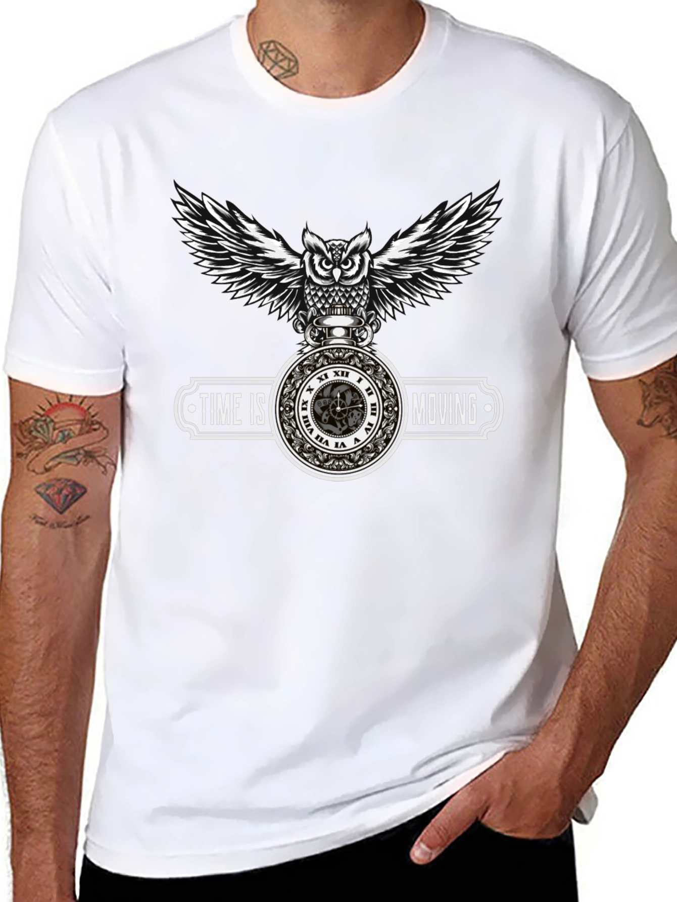 Time Is Moving Owl Graphic T-Shirt