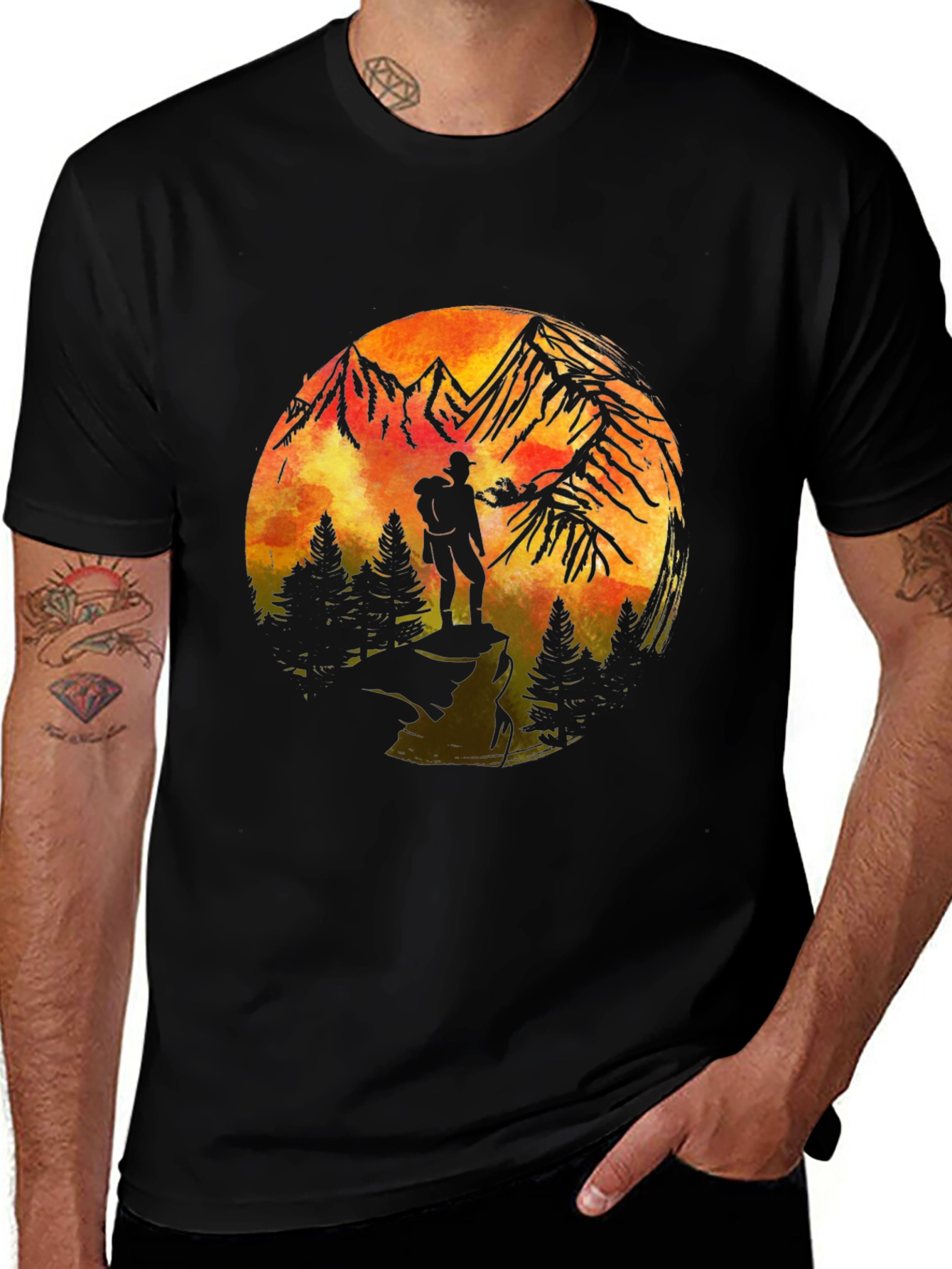 Mountains & Hiker Graphic T-Shirt