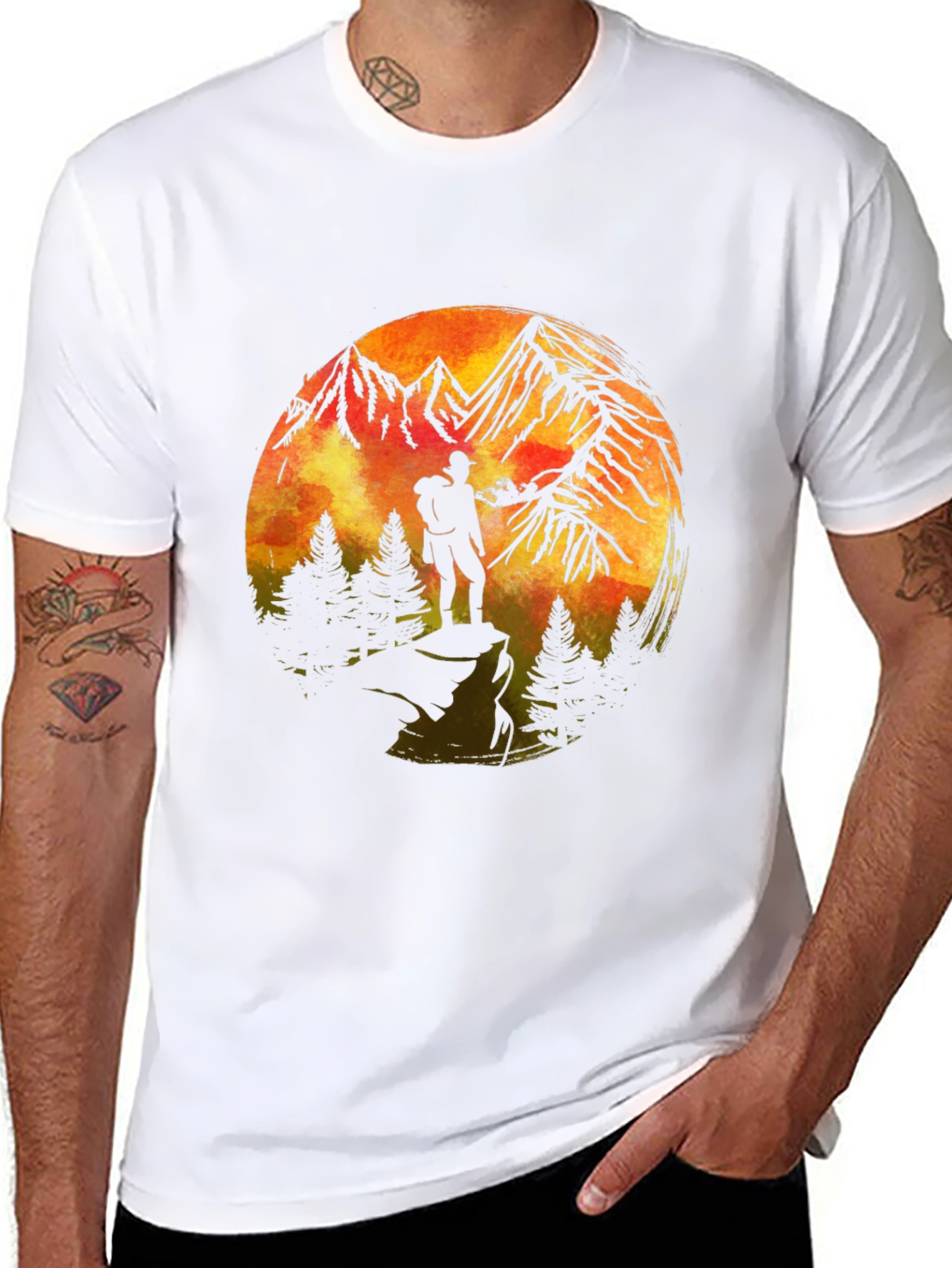 Mountains & Hiker Graphic T-Shirt