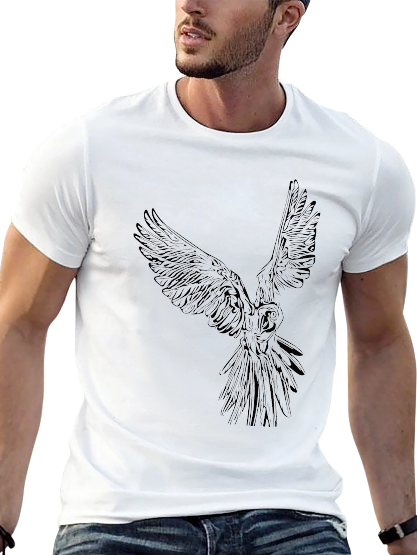 Mens Black T-Shirt with Owl Graphic