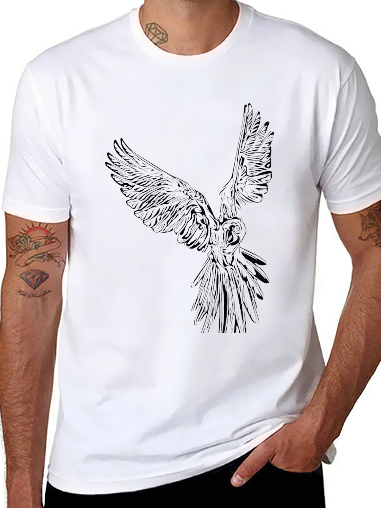 Mens Black T-Shirt with Owl Graphic
