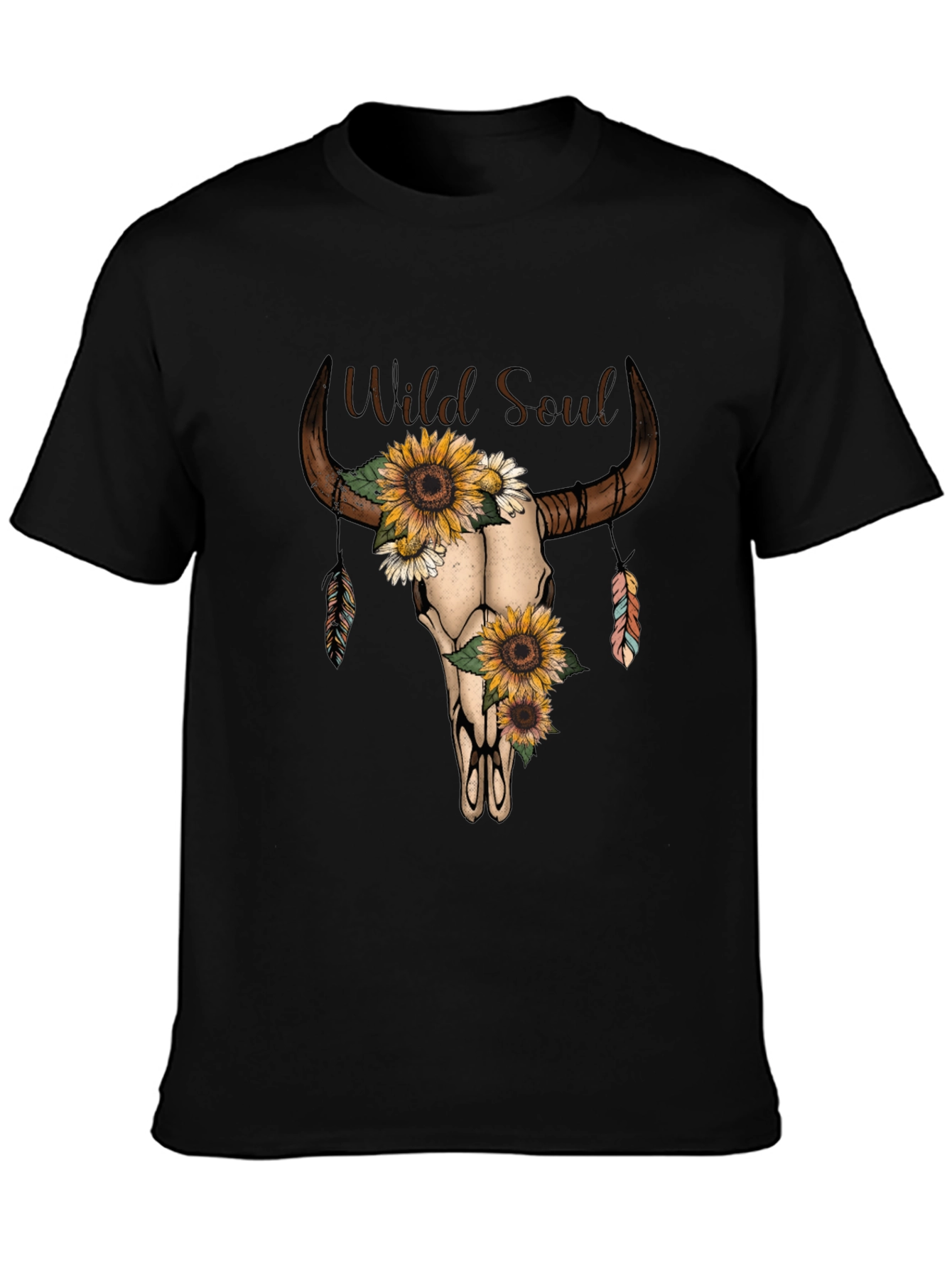 Wild Soul Sunflower Bull Skull Graphic Tee