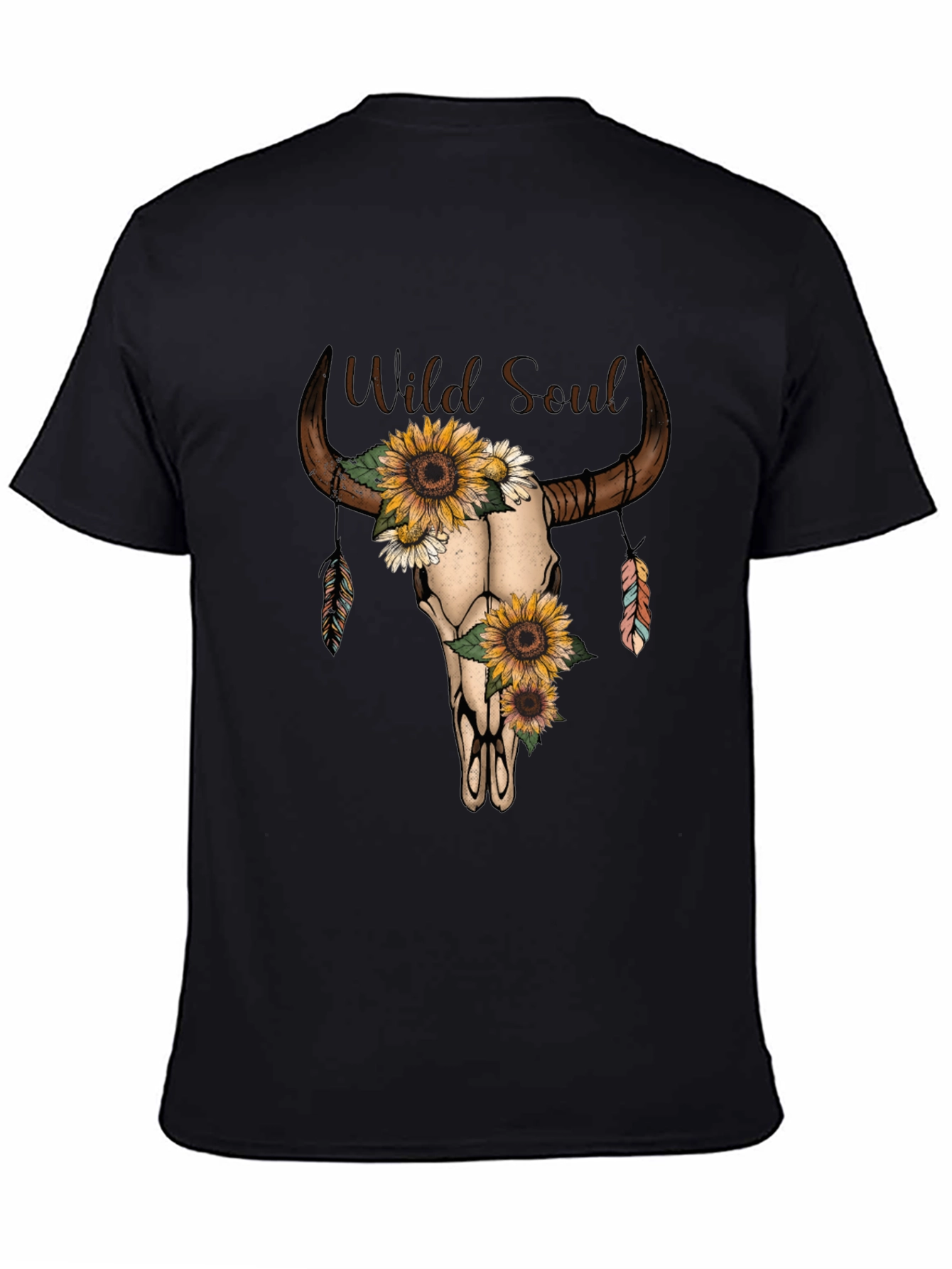 Wild Soul Sunflower Bull Skull Graphic Tee