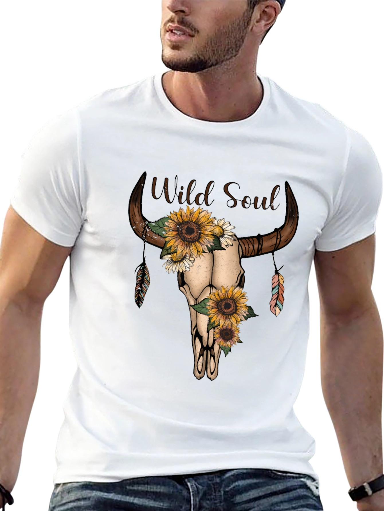 Wild Soul Sunflower Bull Skull Graphic Tee