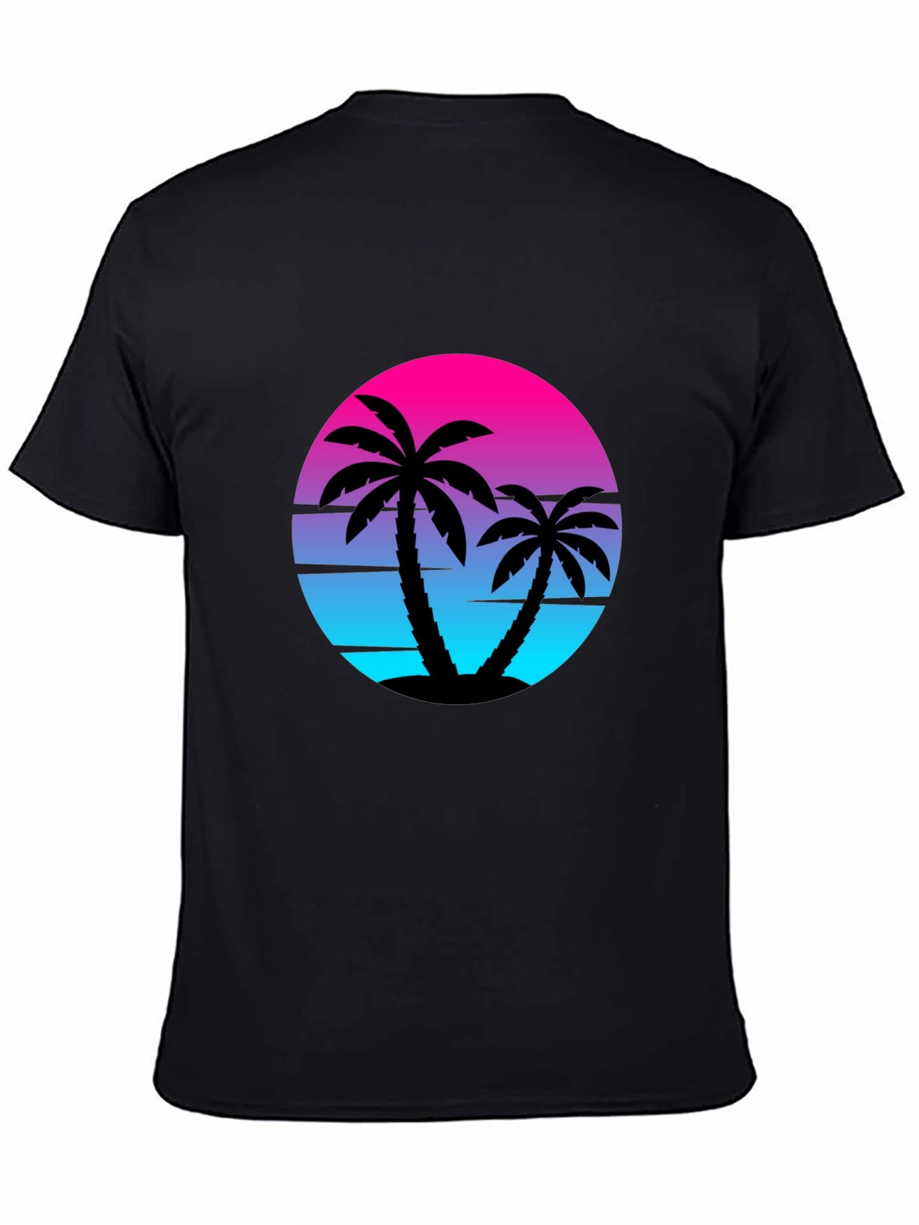 Retro Sunset Palm Tree Graphic Tee - Black