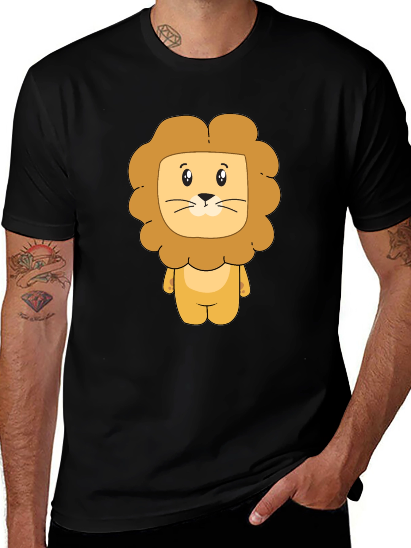 Lion Cartoon Graphic Black T-Shirt