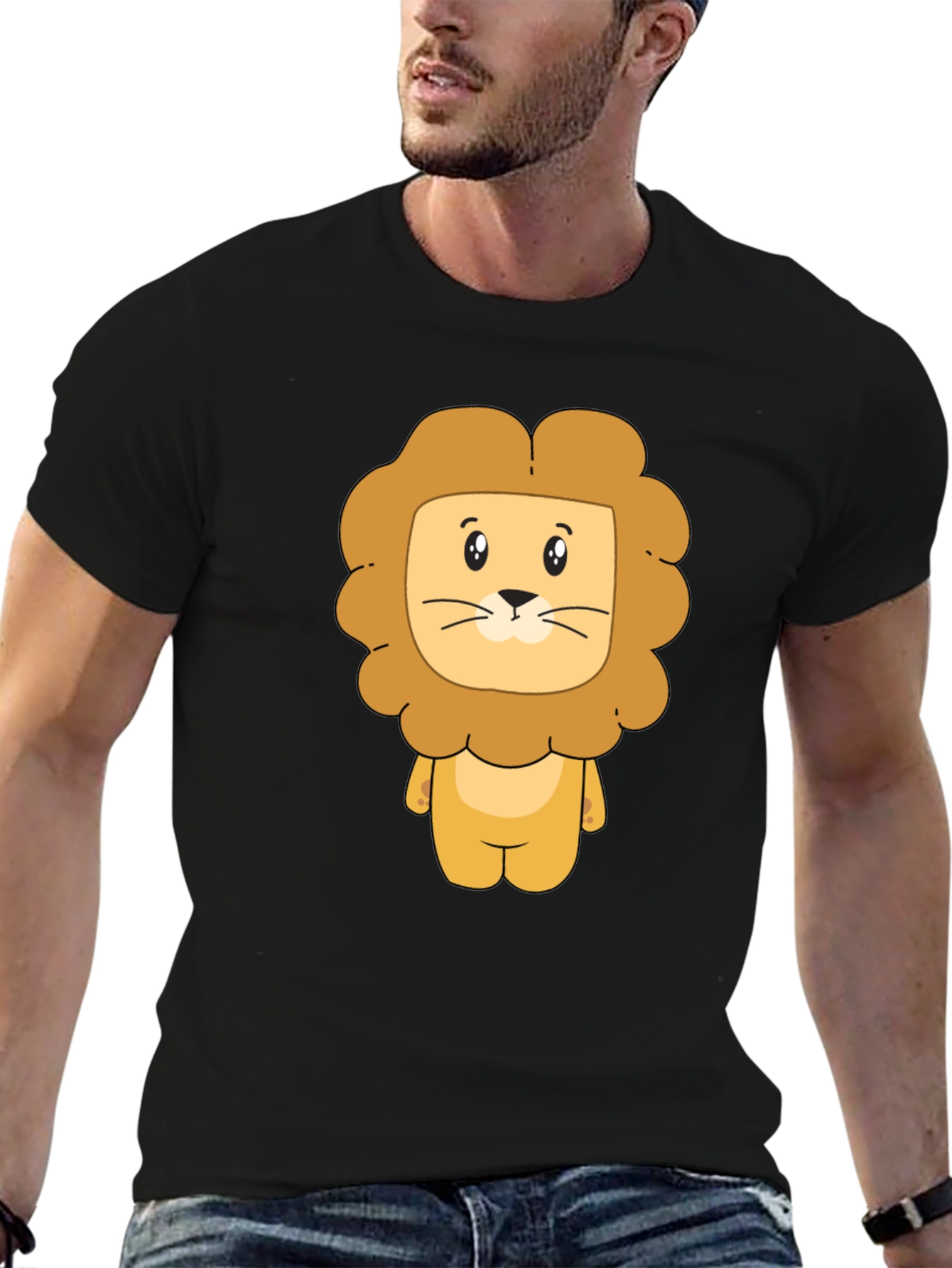 Lion Cartoon Graphic Black T-Shirt
