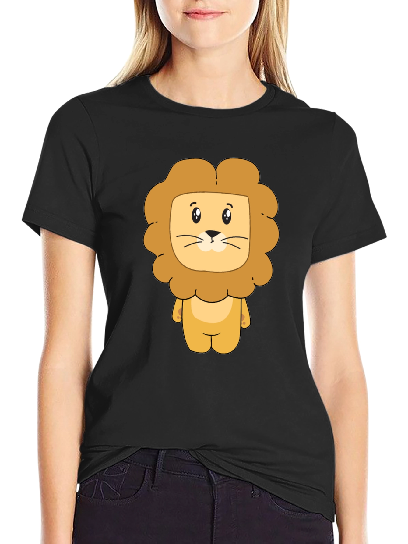 Lion Cartoon Graphic Black T-Shirt