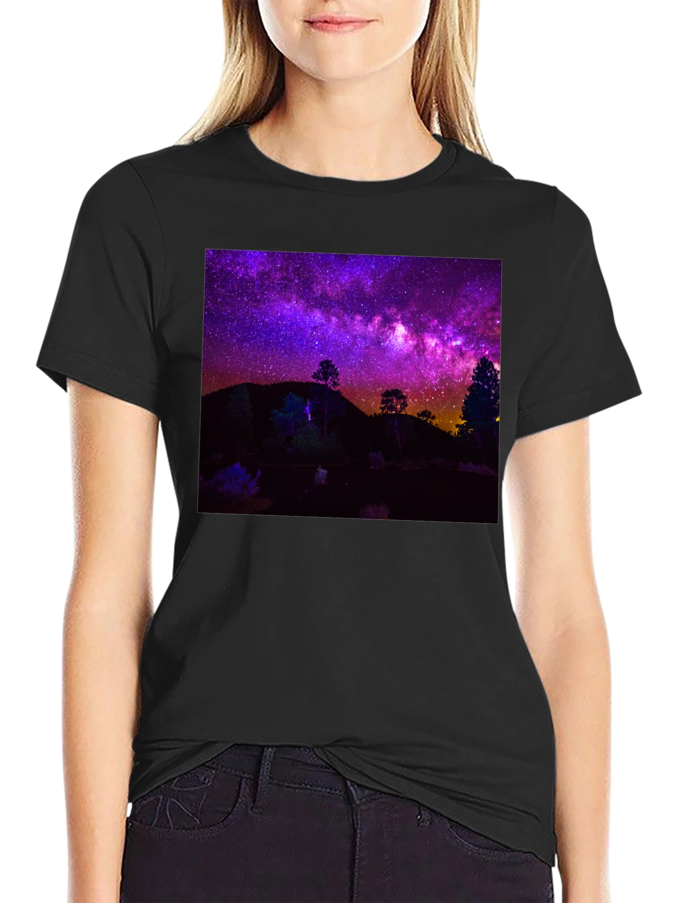 Night Sky Graphic Tee - Black Cotton