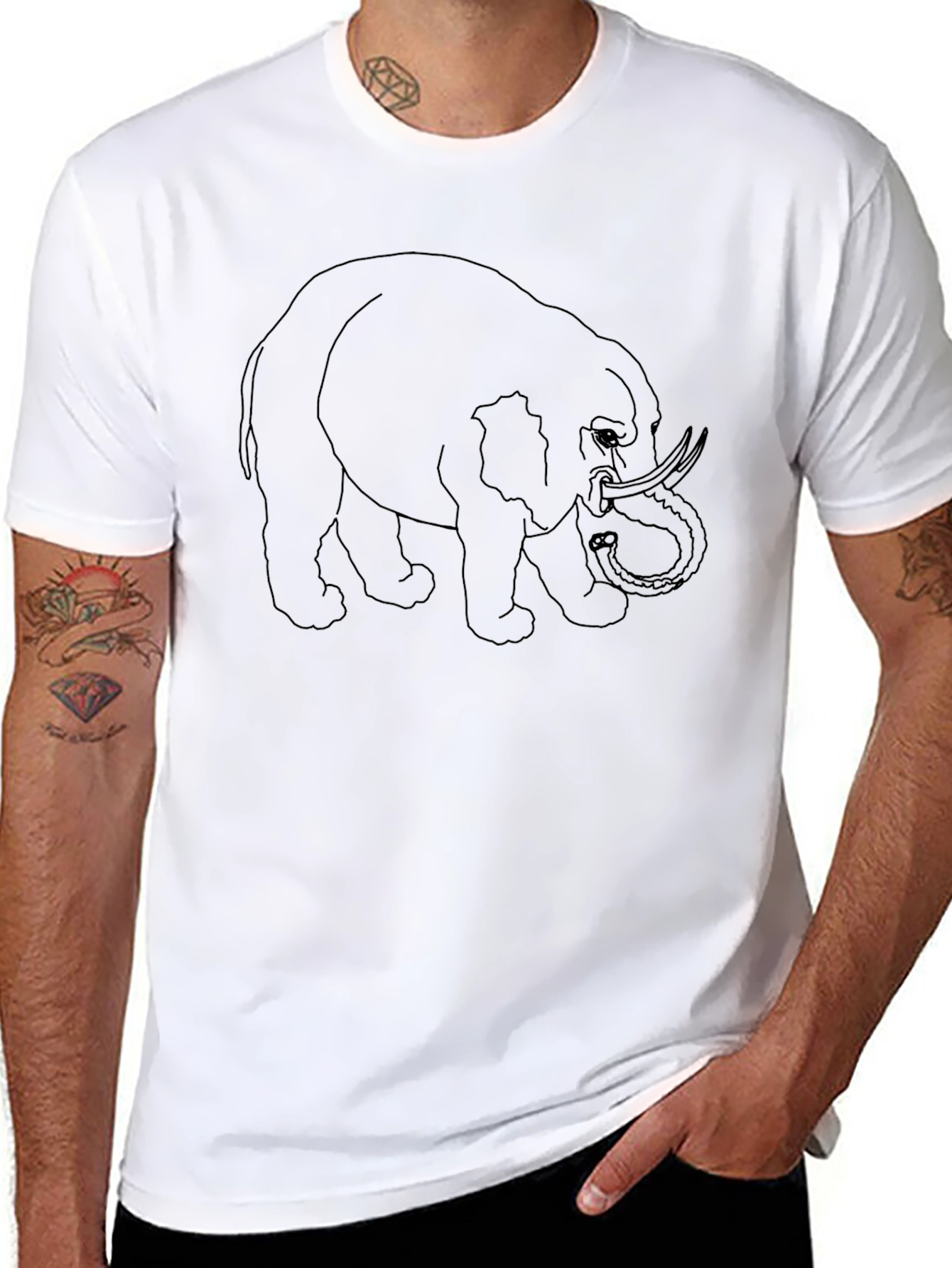 Elephant Outline Graphic Tee - Solid Black Crewneck