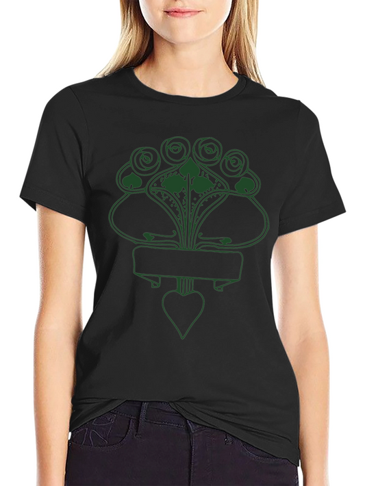 Art Nouveau Floral Heart Graphic T-Shirt - Black