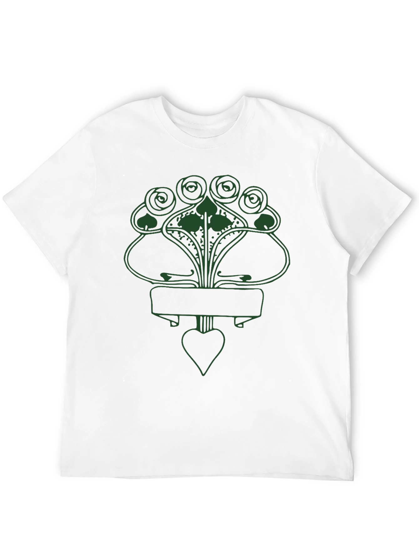 Art Nouveau Floral Heart Graphic T-Shirt - Black