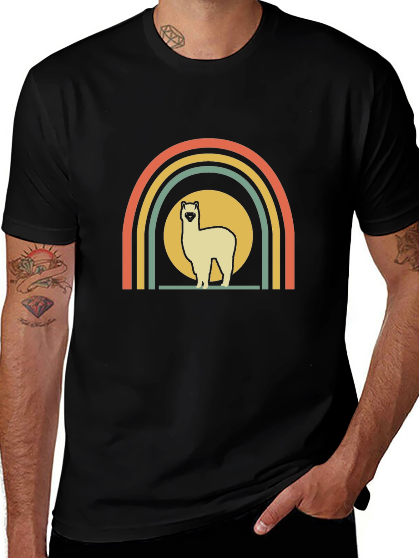 Retro Alpaca Rainbow Graphic Tee