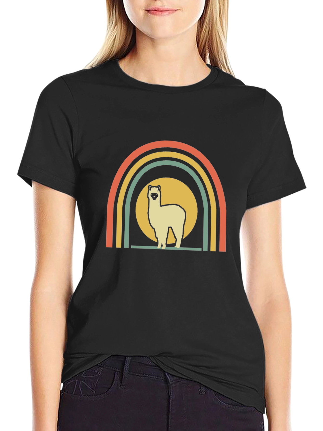 Retro Alpaca Rainbow Graphic Tee