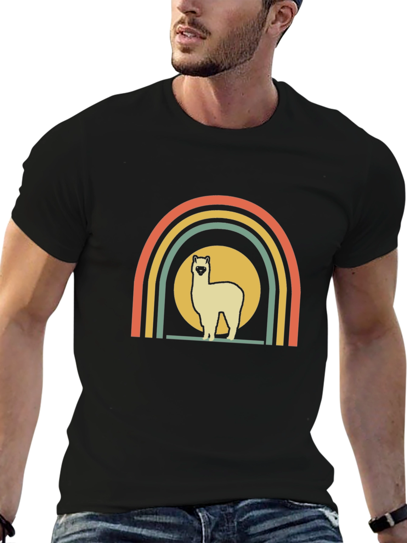 Retro Alpaca Rainbow Graphic Tee
